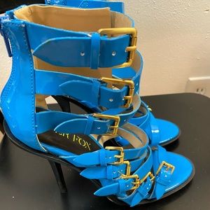 Blue High Heels with Gold accents